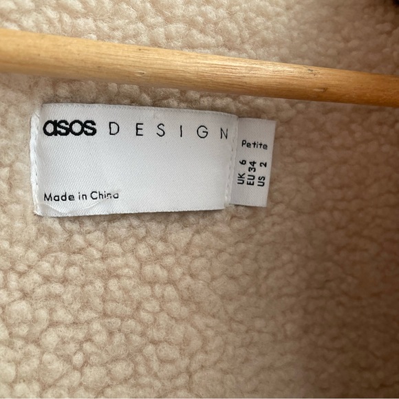 ASOS DESIGN Petite borg lined cotton jacket in stone - Picture 12 of 15